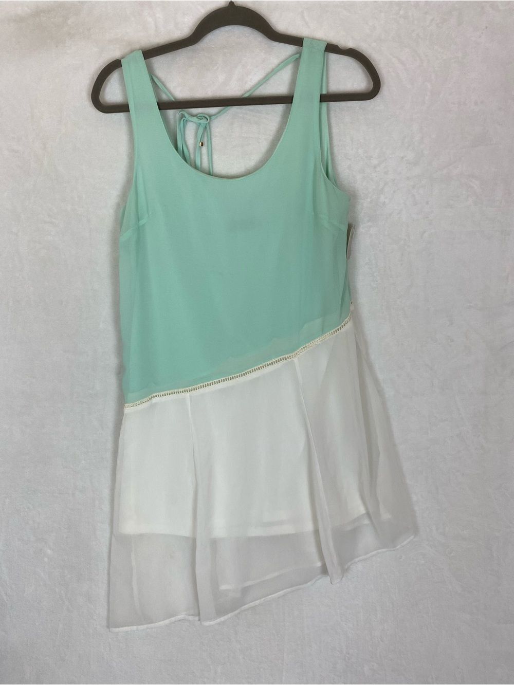 NWT Anna Grace Mint White Layered Chiffon Medium Assymetrical Color block Dress